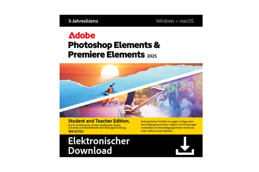 Adobe Photoshop & Premiere Elements 2025 Student (3 Jahre)